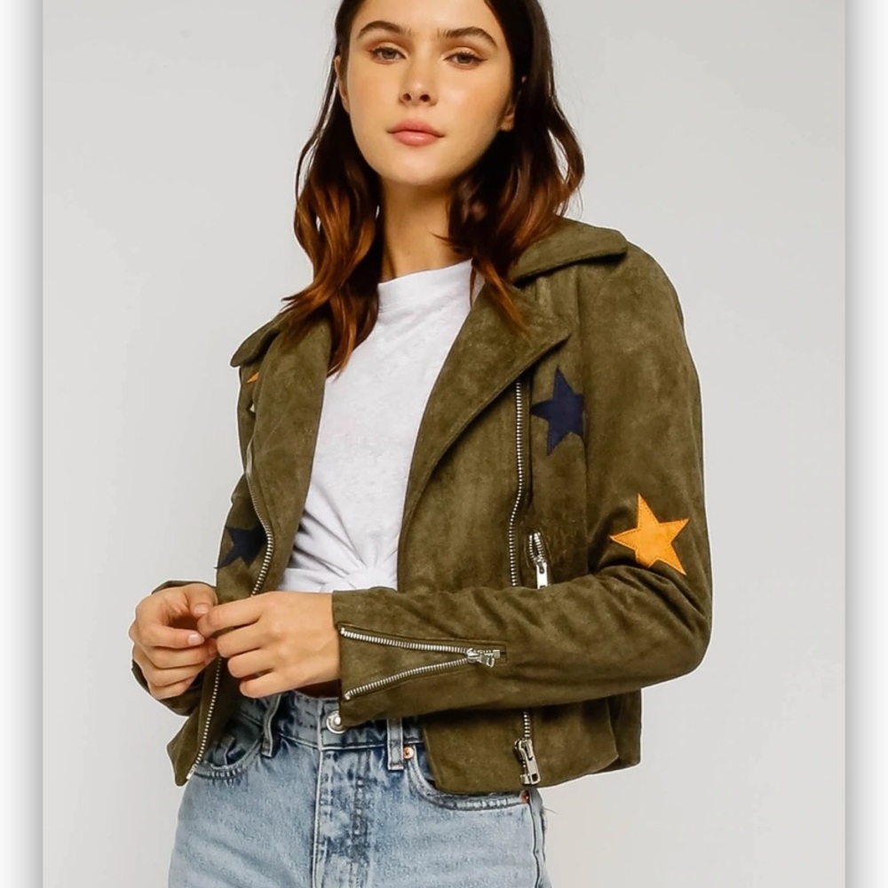 faux suede star moto jacket